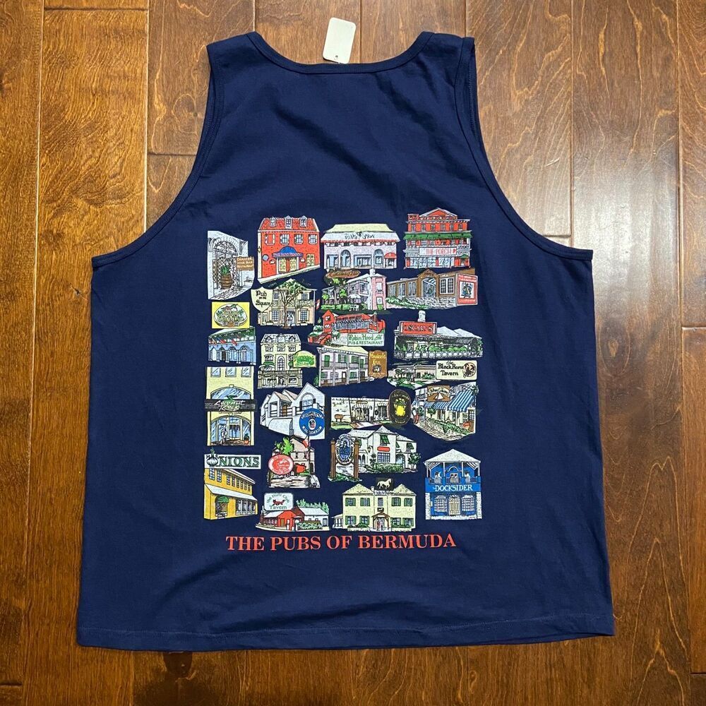 Fruit Of The Loom Vintage Pubs Of Bermuda Navy Tank Top Men's NWT Size XL - Picture 4 of 8